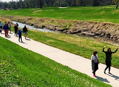 group walking on a path