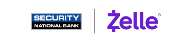 Logo lockup of Security National Bank and Zelle